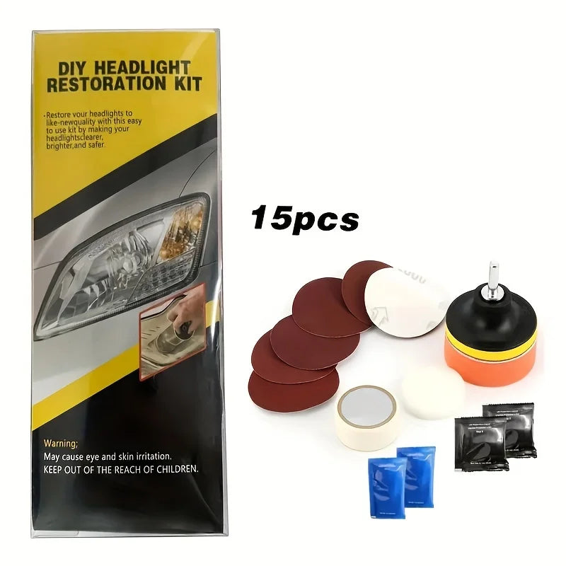 Kit rénovation des phares voiture – 15 pièces Prendre Soin de son Auto